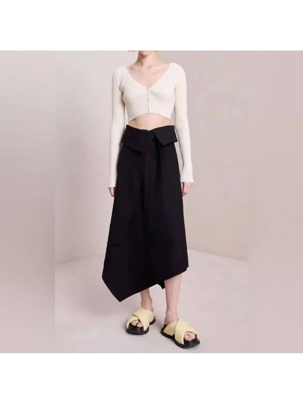 NEW A.L.C. Mackenzie Linen Midi Wrap Skirt Black Size 10